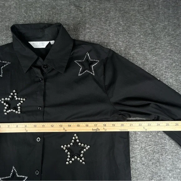 Black Star Embellished/ Embroidered Button Down Shirt Size S - Picture 10 of 12